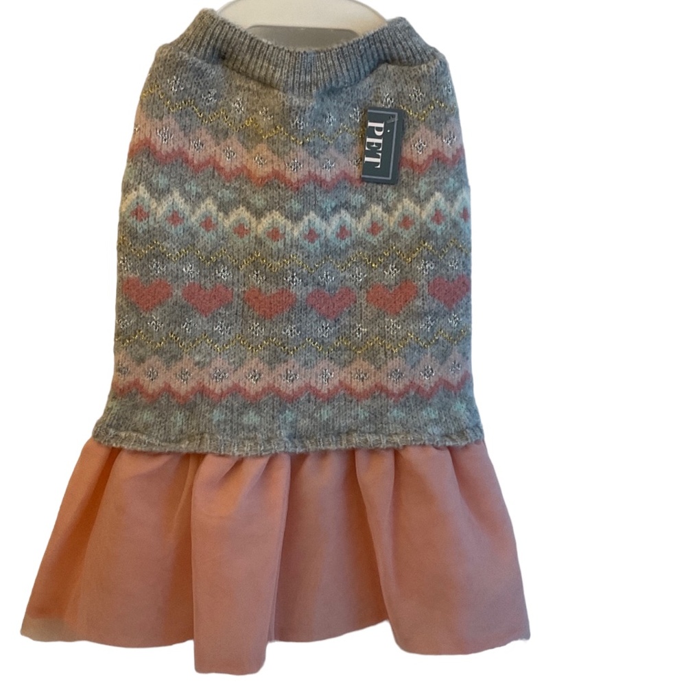 I ❤️ U Dog Dress Pink Hearts Design Knit Upper Sheer Tutu-like Skirt Size …